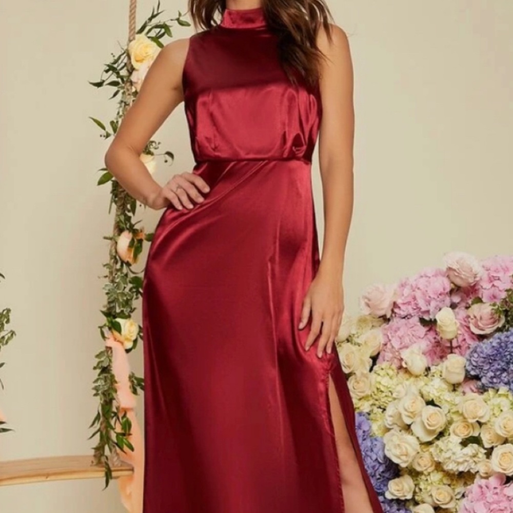 SHEIN Mock Neck Split Thigh Maxi Dress
